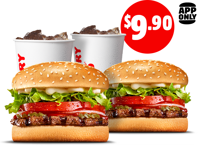 $9.90 2 Whopper Jnr + 2 Medium Cokes