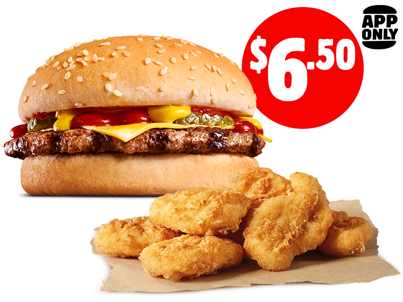 $6.50 6 Nuggets + Cheeseburger