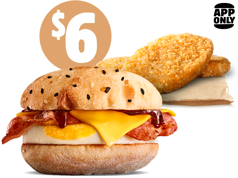 $6 Bacon & Egg Turkish Brekky Roll + 2 Hash Browns