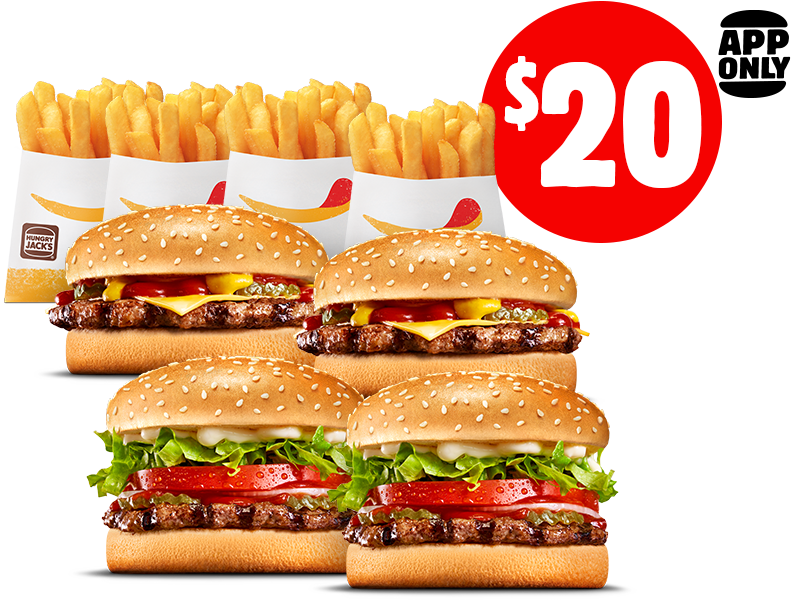 $20 2 Whopper® Juniors, 2 Cheeseburgers & 4 Small Chips